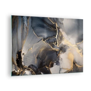 Tablou pe sticlă - Abstracție întunecată cu efect de marmură și vene aurii - 70x50cm - Viața unei pietre - Decorațiune modernă pentru perete pentru living și dormitor ARTTOR