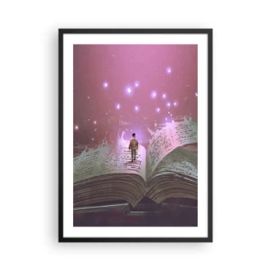 Poster în ramă neagră - O figură într-un cadru magic stând pe o carte deschisă - 50x70cm - O invitație către o altă lume - citiți! - Decorațiune modernă pentru perete pentru living și dormitor ARTTOR