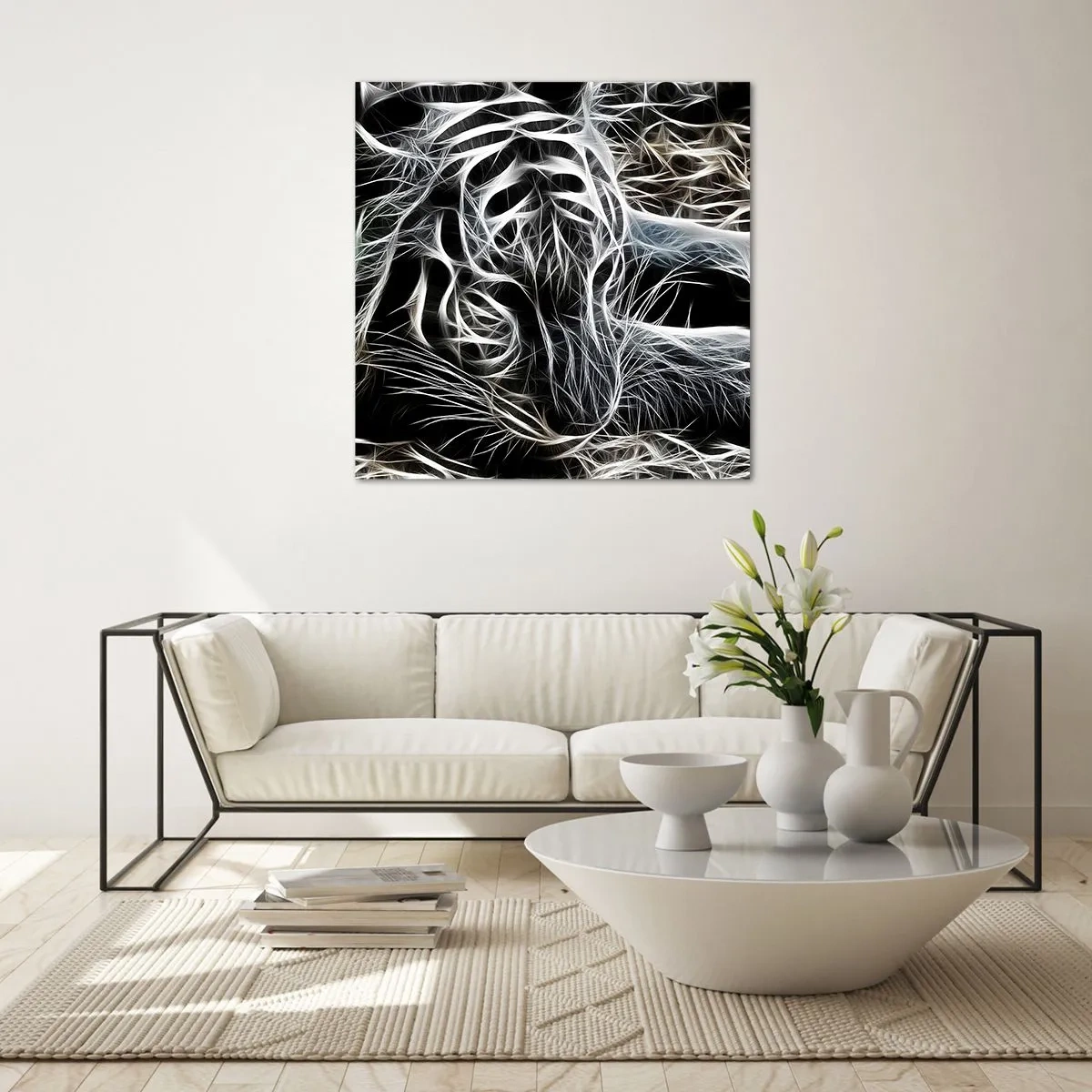 Tablou pe sticlă - Un studiu al lejerității felinelor - 40x40 cm