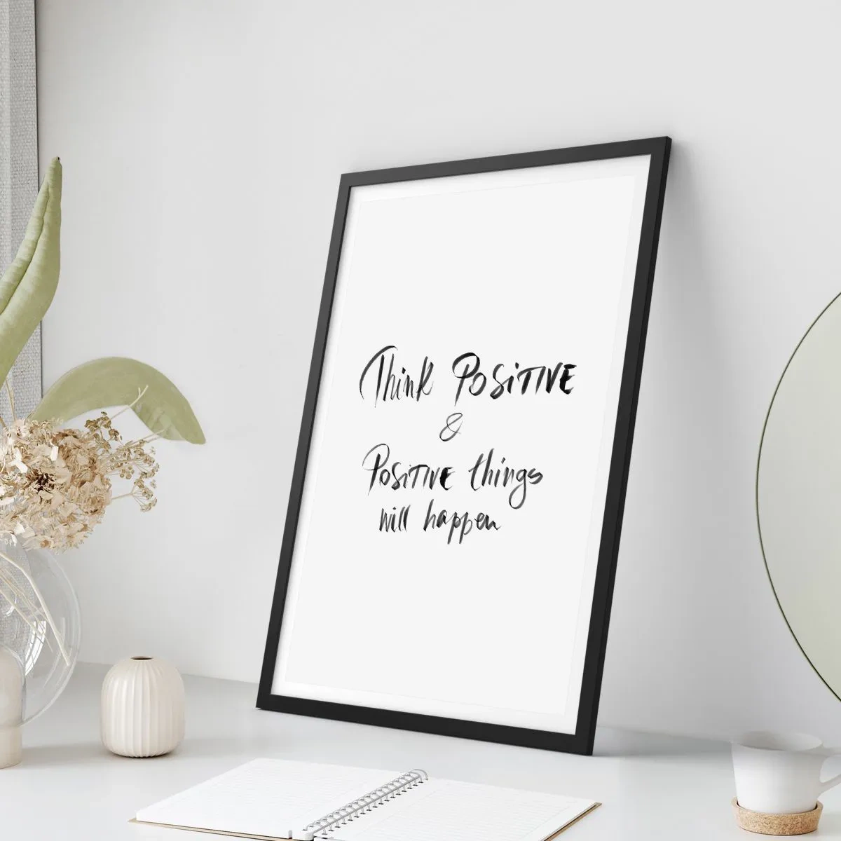 Poster în ramă neagră - Inscripție motivațională în stil alb-negru - 50x70cm - Cum să trăim bine? - Decorațiune modernă pentru perete pentru living și dormitor ARTTOR