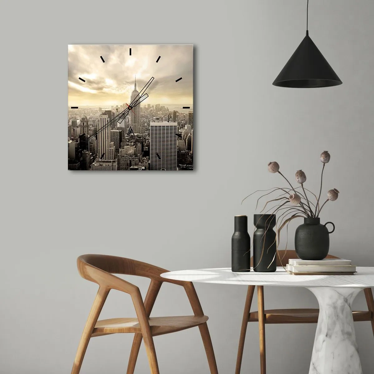 Ceas de perete - Ceas pe sticlă - New York țesut din gri - 40x40 cm