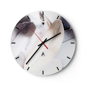 Ceas de perete - Ceas pe sticlă - Pene delicate și strălucitoare într-o compoziție artistică - 30x30cm - Aproape angelice - Decorațiune modernă pentru perete pentru living, bucătărie și dormitor ARTTOR