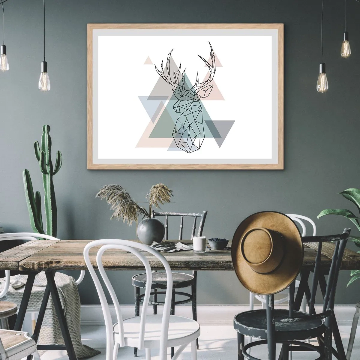 Poster în ramă de stejar deschis - Într-o pădure geometrică - 50x40 cm