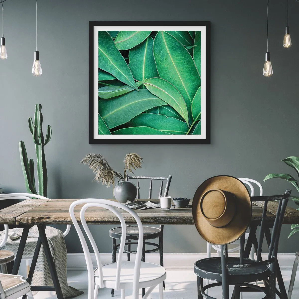 Poster în ramă neagră - Suculente și proaspete - 60x60 cm