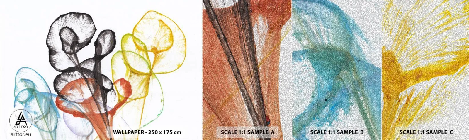 Mostră tapet Premium Sand - Flori cu suflete - Flori, Abstracția, Grafică - 100x30 cm