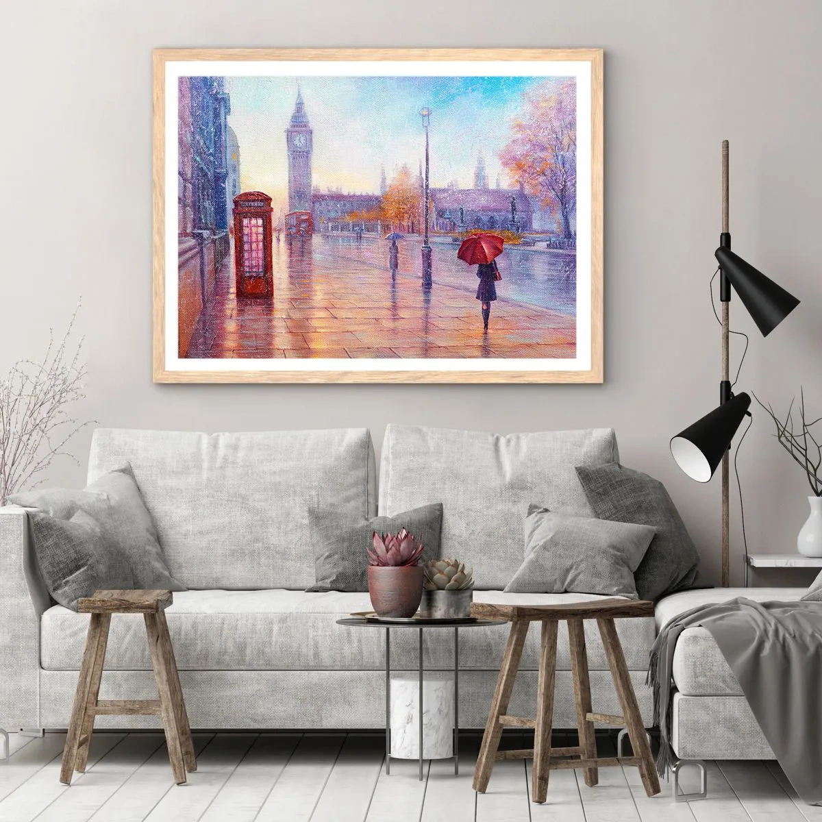 Poster în ramă de stejar deschis - O zi de toamnă londoneză - 91x61 cm