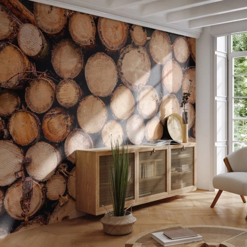 Tapet Standard Eco - Trunchiuri de copaci aranjate în secțiune transversală - 100x70cm - Un nou început - Decorațiune modernă pentru perete pentru living și dormitor ARTTOR