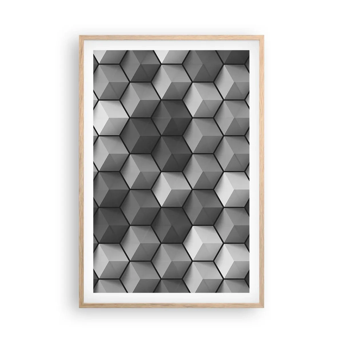 Poster în ramă de stejar deschis - Puzzle cubist - 61x91 cm