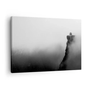 Tablou pe pânză Canvas - Un copac singuratic pe marginea unei stânci înconjurat de ceață - 70x50cm - La capătul lumii - Decorațiune modernă pentru perete pentru living și dormitor ARTTOR