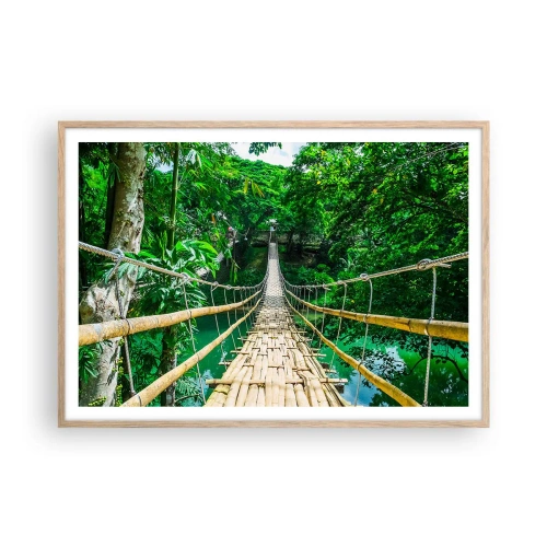Poster în ramă de stejar deschis - Pod de maimuțe peste verdeață - 100x70 cm