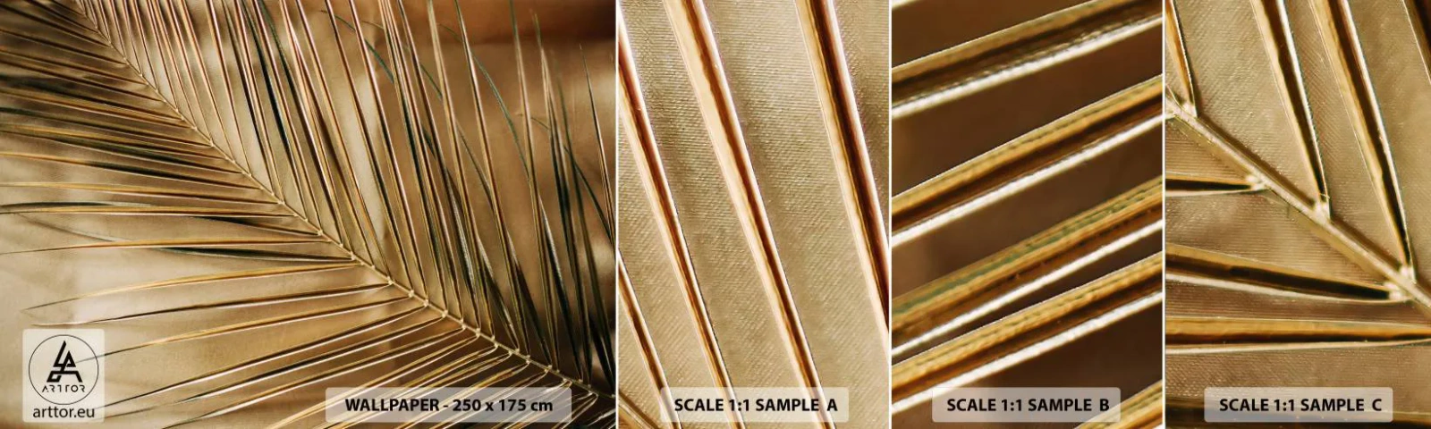 Mostră de Tapet Standard Eco - Colonadă naturală - Frunza de palmier, Grafică, Tropicele - 100x30 cm