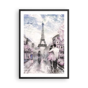 Poster în ramă neagră - O scenă romantică la Paris cu Turnul Eiffel în fundal - 50x70cm - Dacă ar fi să te îndrăgostești, atunci doar de... - Decorațiune modernă pentru perete pentru living și dormitor ARTTOR