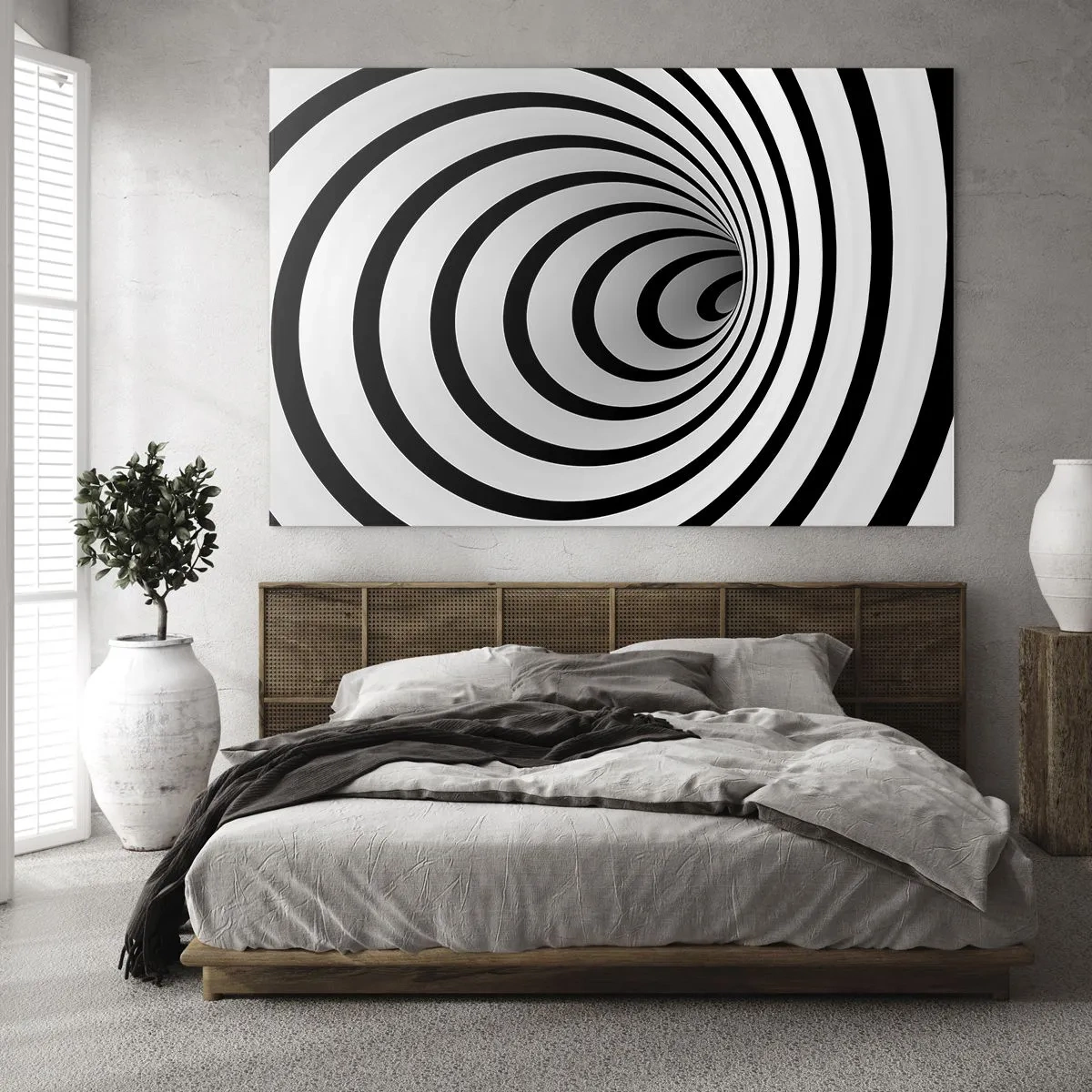 Tablou pe sticlă - Model spiralat abstract în alb și negru - 70x50cm - Nu poți rezista nici uneia dintre ele? - Decorațiune modernă pentru perete pentru living și dormitor ARTTOR