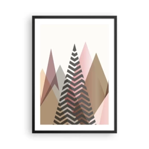 Poster în ramă neagră - Munți geometrici în nuanțe pastelate cu efect stratificat - 50x70cm - Construcție piramidală - Decorațiune modernă pentru perete pentru living și dormitor ARTTOR
