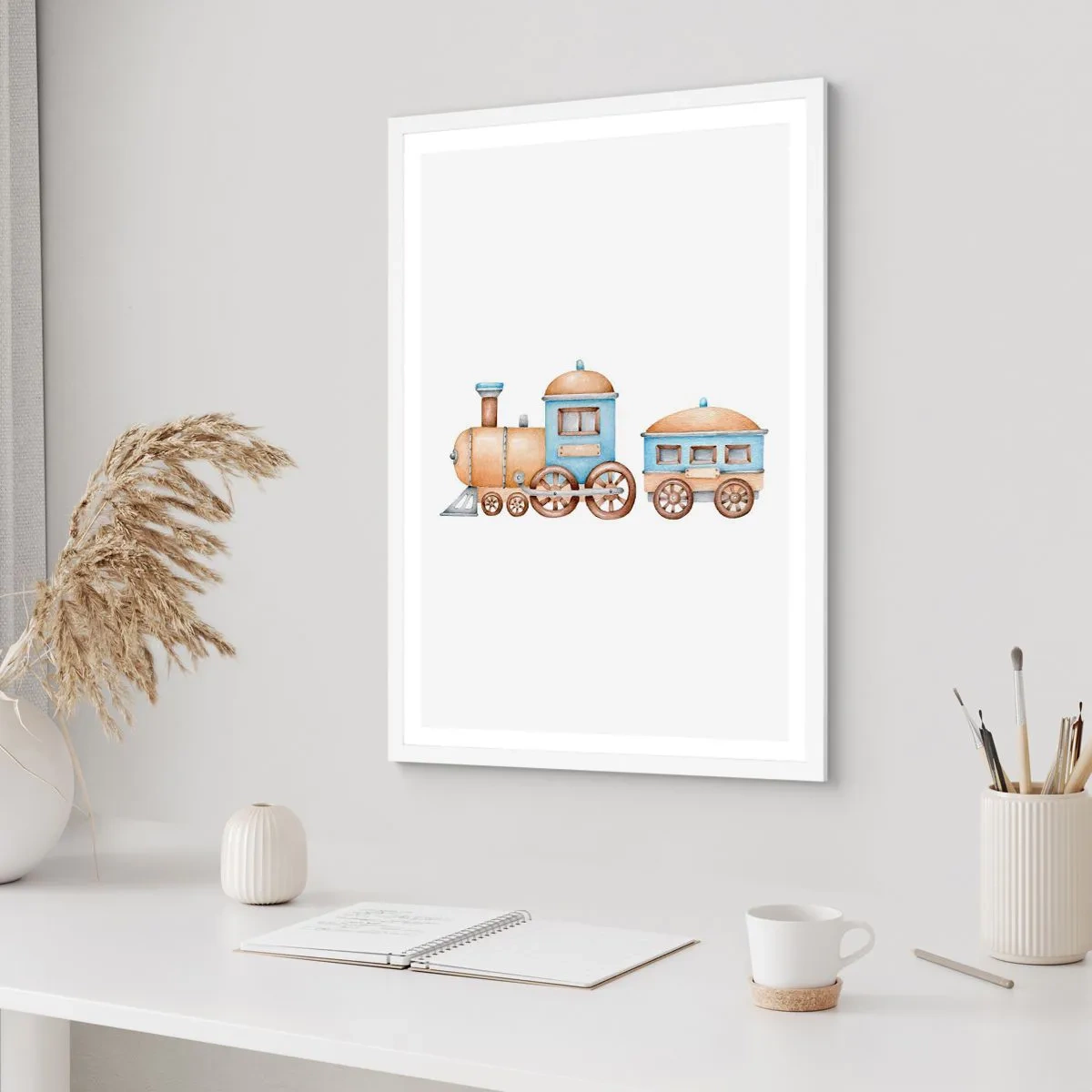 Poster în ramă albă - Trenulețul din copilărie - 40x50 cm