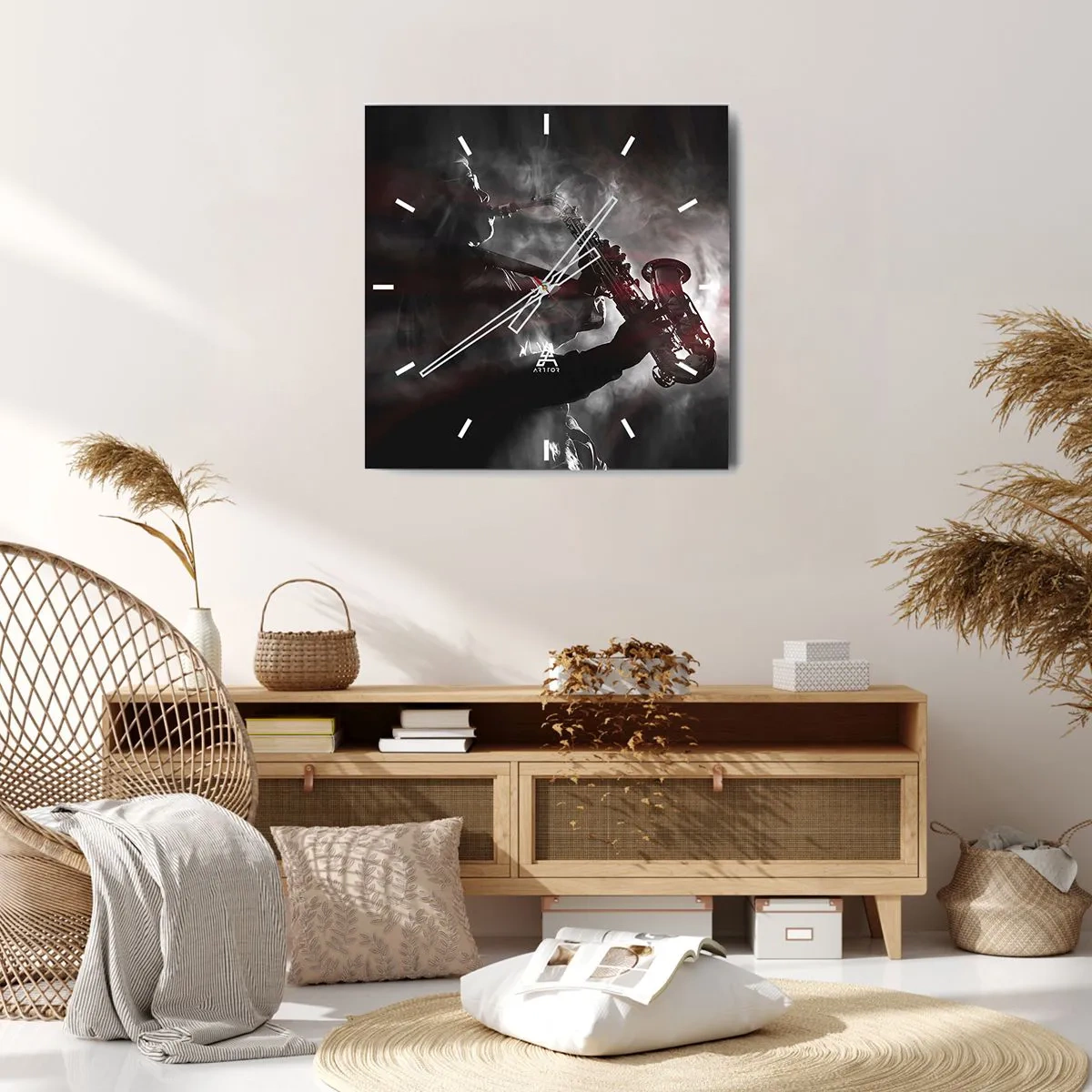 Ceas de perete - Ceas pe sticlă - În aburul jazzului - 30x30 cm