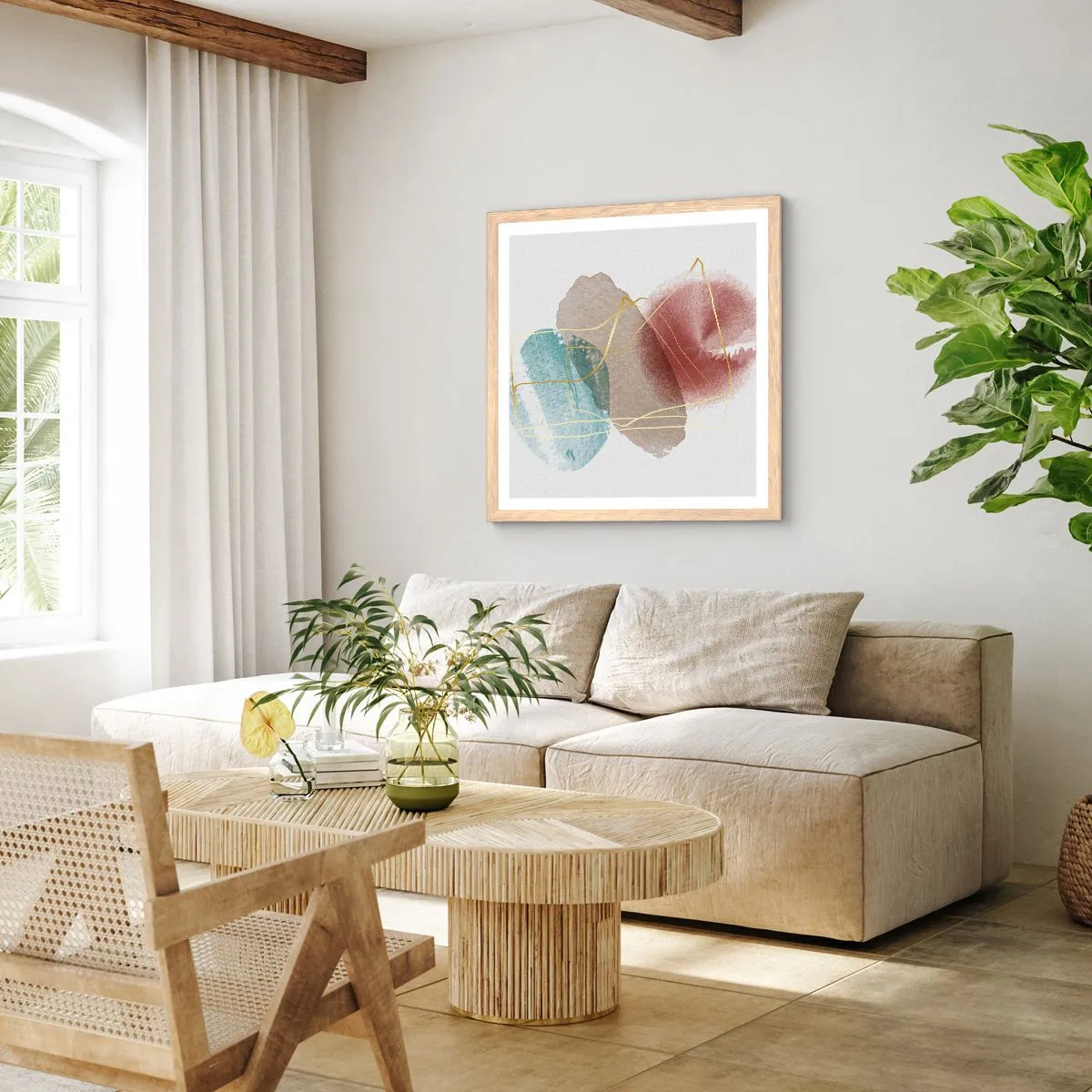 Poster în ramă de stejar deschis - Mărgele de spațiu - 40x40 cm