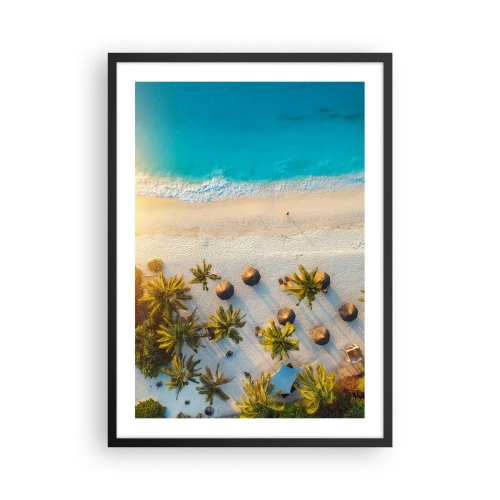 Poster în ramă neagră - Vedere aeriană a unei plaje paradisiace cu palmieri și apă turcoaz - 50x70cm - Bun venit în paradis - Decorațiune modernă pentru perete pentru living și dormitor ARTTOR