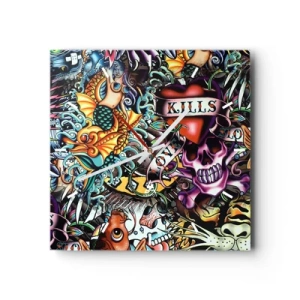 Ceas de perete - Ceas pe sticlă - Visul unui artist tatuator - 40x40 cm