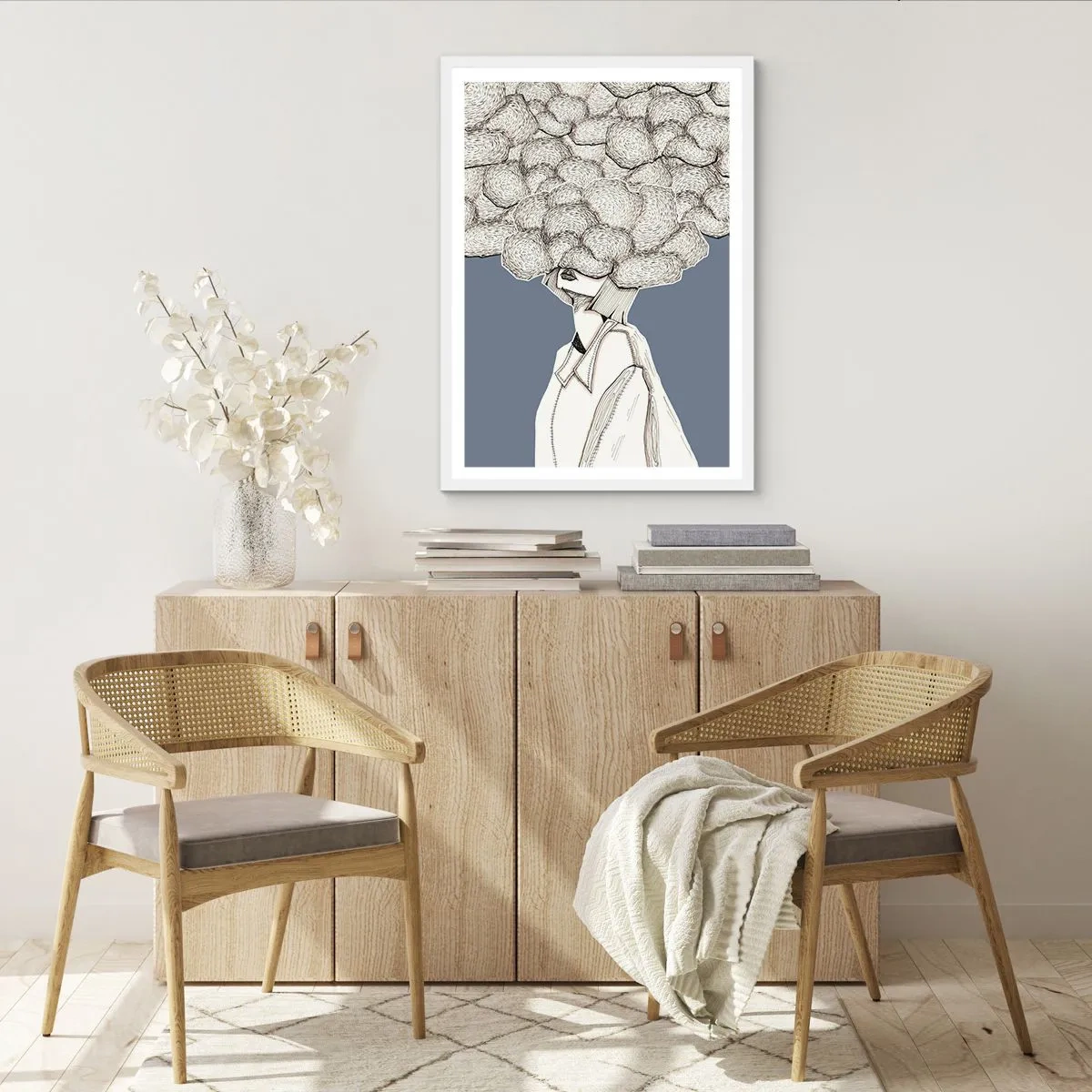 Poster în ramă albă - Cu capul în nori - 70x100 cm