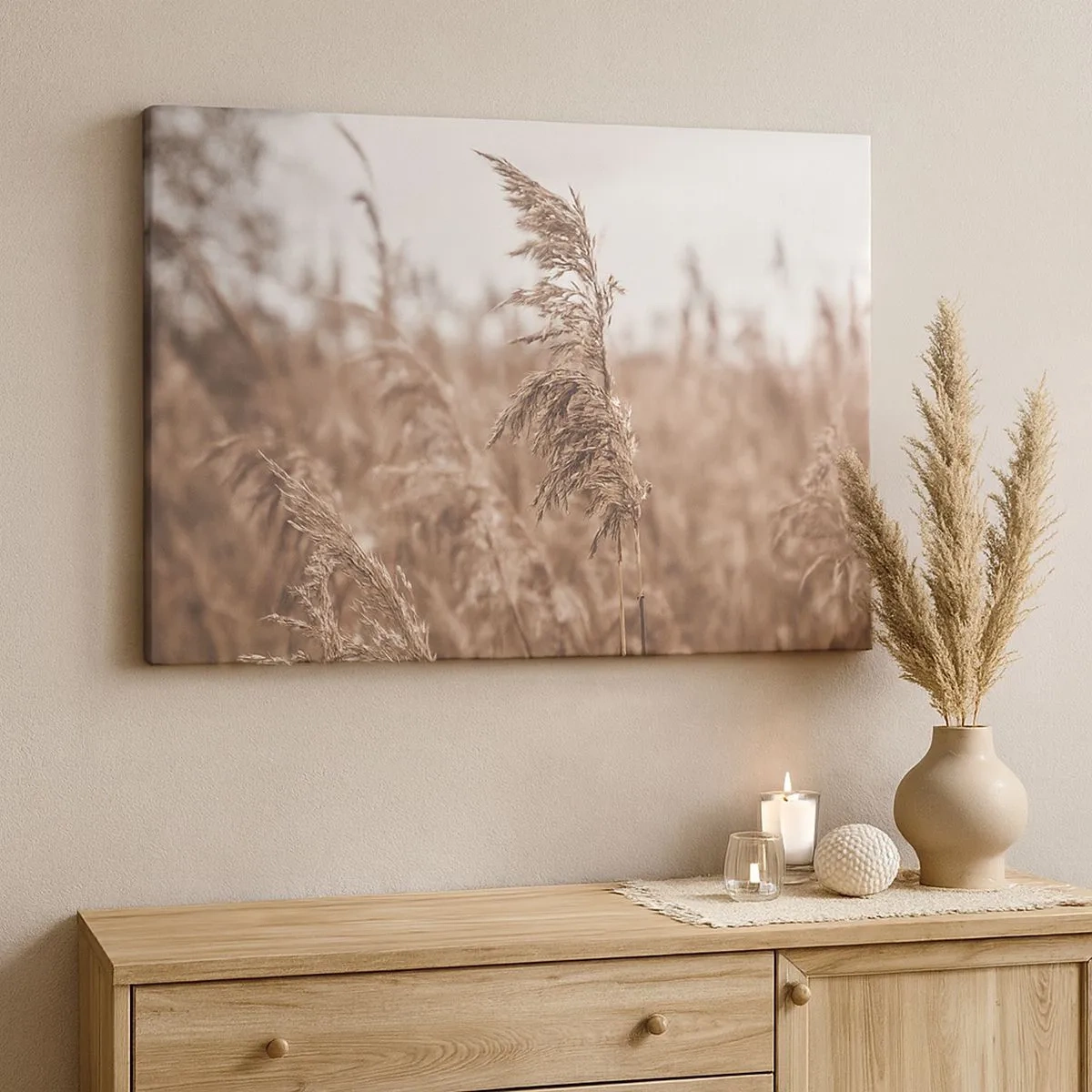 Tablou pe pânză Canvas - Ierburi aurii pe fundalul peisajelor de toamnă - 70x50cm - Toamna pe câmpuri - Decorațiune modernă pentru perete pentru living și dormitor ARTTOR