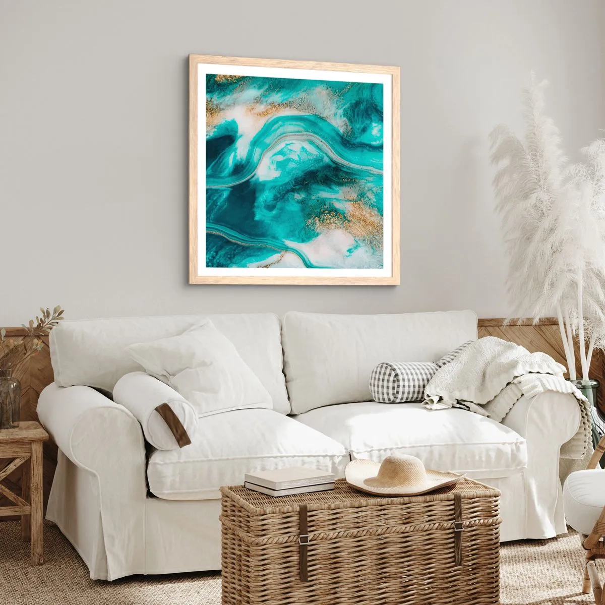 Poster în ramă de stejar deschis - Râul de aur - 40x40 cm