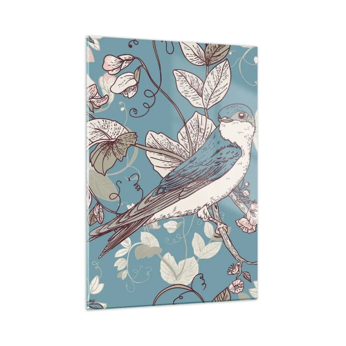 Tablou pe sticlă - Ciripit în florile albe - 50x70 cm