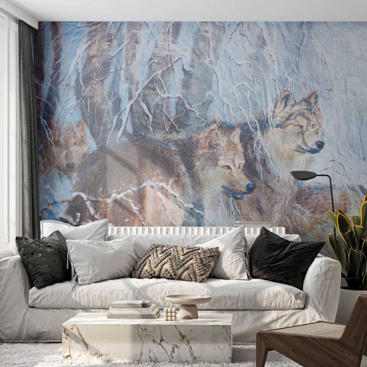 Tapet Standard Eco - Atenție! Vine... - Animale, Lupii, pădure - 400x280 cm