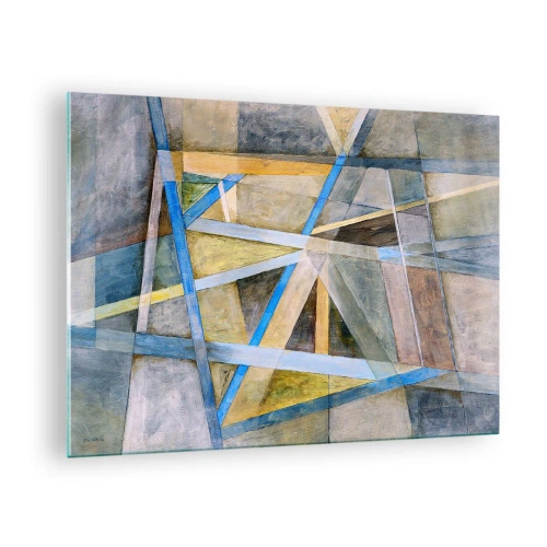 Tablou pe sticlă - Compoziție abstractă cu forme geometrice - 70x50cm - Drept sau de-a curmezișul? - Decorațiune modernă pentru perete pentru living și dormitor ARTTOR