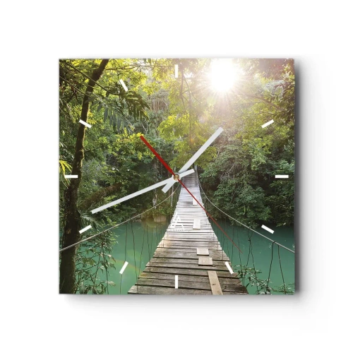 Ceas de perete - Ceas pe sticlă - Peste apa de azur spre pădurea de azur - 30x30 cm