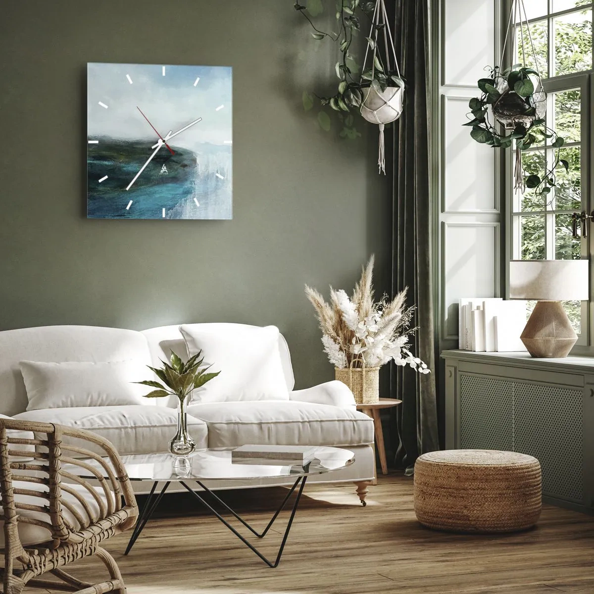 Ceas de perete - Ceas pe sticlă - Abstracție maritimă - 40x40 cm