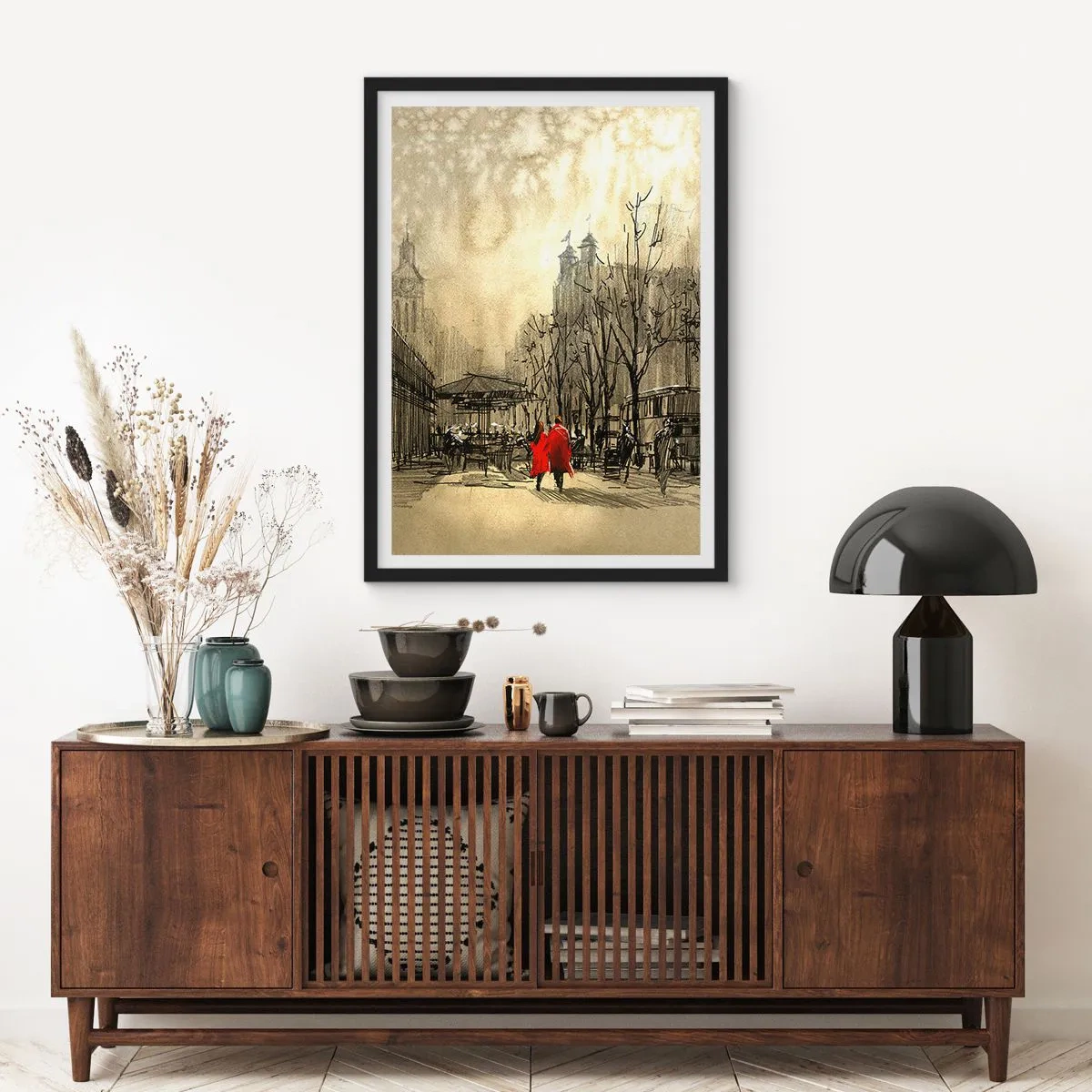 Poster în ramă neagră - O întâlnire în ceața londoneză  - 40x50 cm