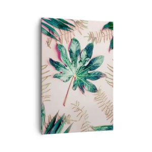 Tablou pe pânză - Studiu de verdeață pe un fundal roz - 70x100 cm