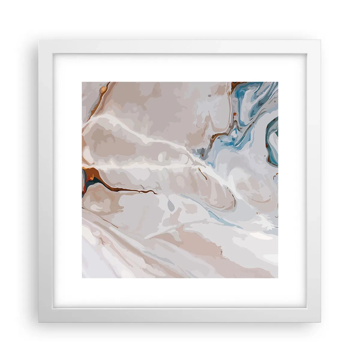 Poster în ramă albă - Meandre albastre sub alb - 30x30 cm