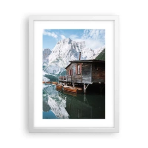 Poster în ramă albă - Dimineață cristalină de munte - 30x40 cm