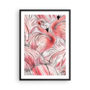Poster în ramă neagră - Un model subtil de flamingo în nuanțe de roz - 50x70cm - Corpul de balet al păsărilor - Decorațiune modernă pentru perete pentru living și dormitor ARTTOR