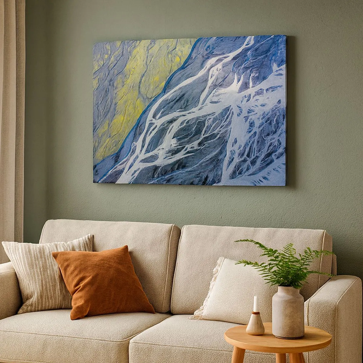 Tablou pe pânză Canvas - Vedere abstractă de sus a albiilor șerpuitoare ale râurilor - 70x50cm - Picturi din natură - Decorațiune modernă pentru perete pentru living și dormitor ARTTOR