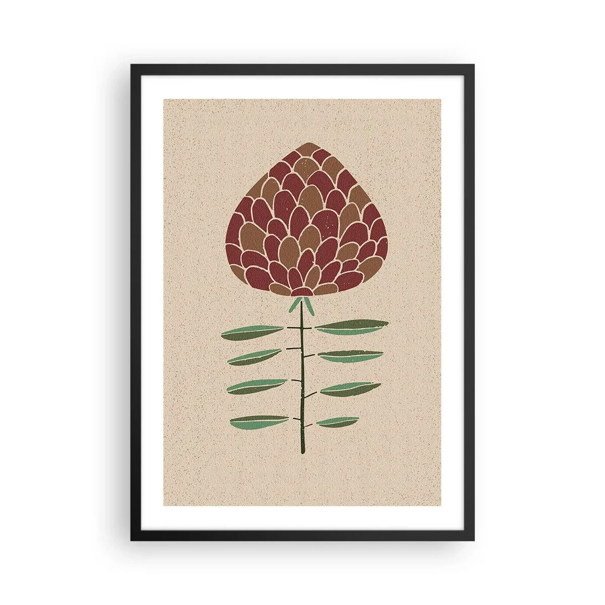 Poster în ramă neagră - Floare abstractă în culori calde pe un fundal bej - 50x70cm - Deliciu pentru veveriță - Decorațiune modernă pentru perete pentru living și dormitor ARTTOR