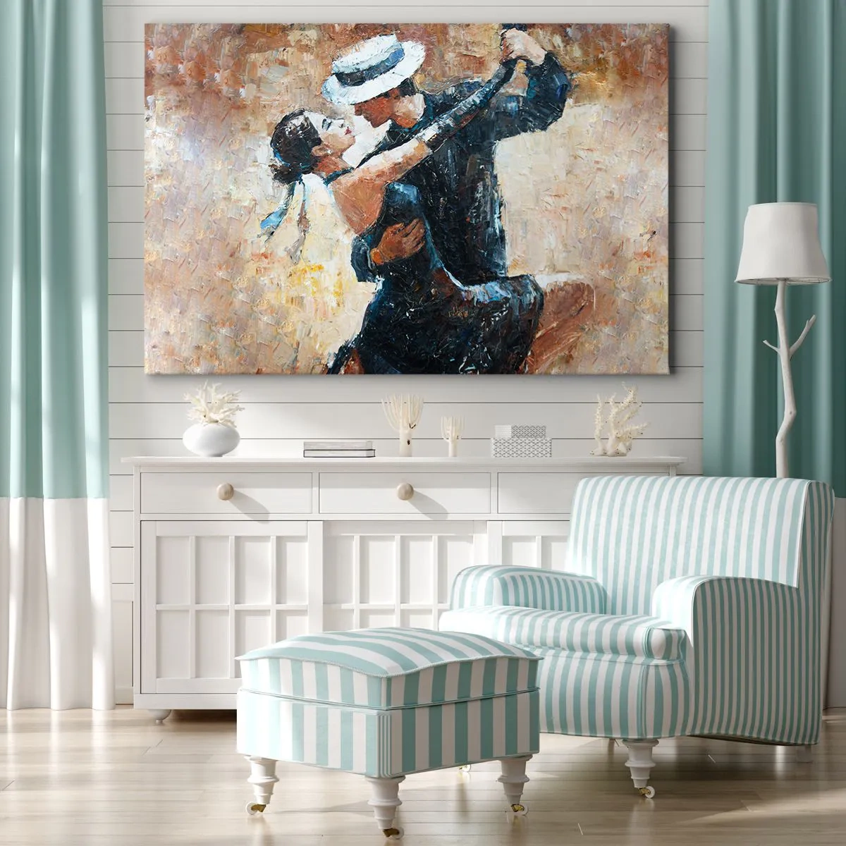 Tablou pe pânză Canvas - Un cuplu dansând tango într-un stil romantic și elegant - 70x50cm - A la Rudolf Valentino - Decorațiune modernă pentru perete pentru living și dormitor ARTTOR
