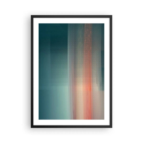 Poster în ramă neagră - Un joc abstract de lumină în nuanțe de turcoaz și roșu. - 50x70cm - Abstracție: unde de lumină - Decorațiune modernă pentru perete pentru living și dormitor ARTTOR