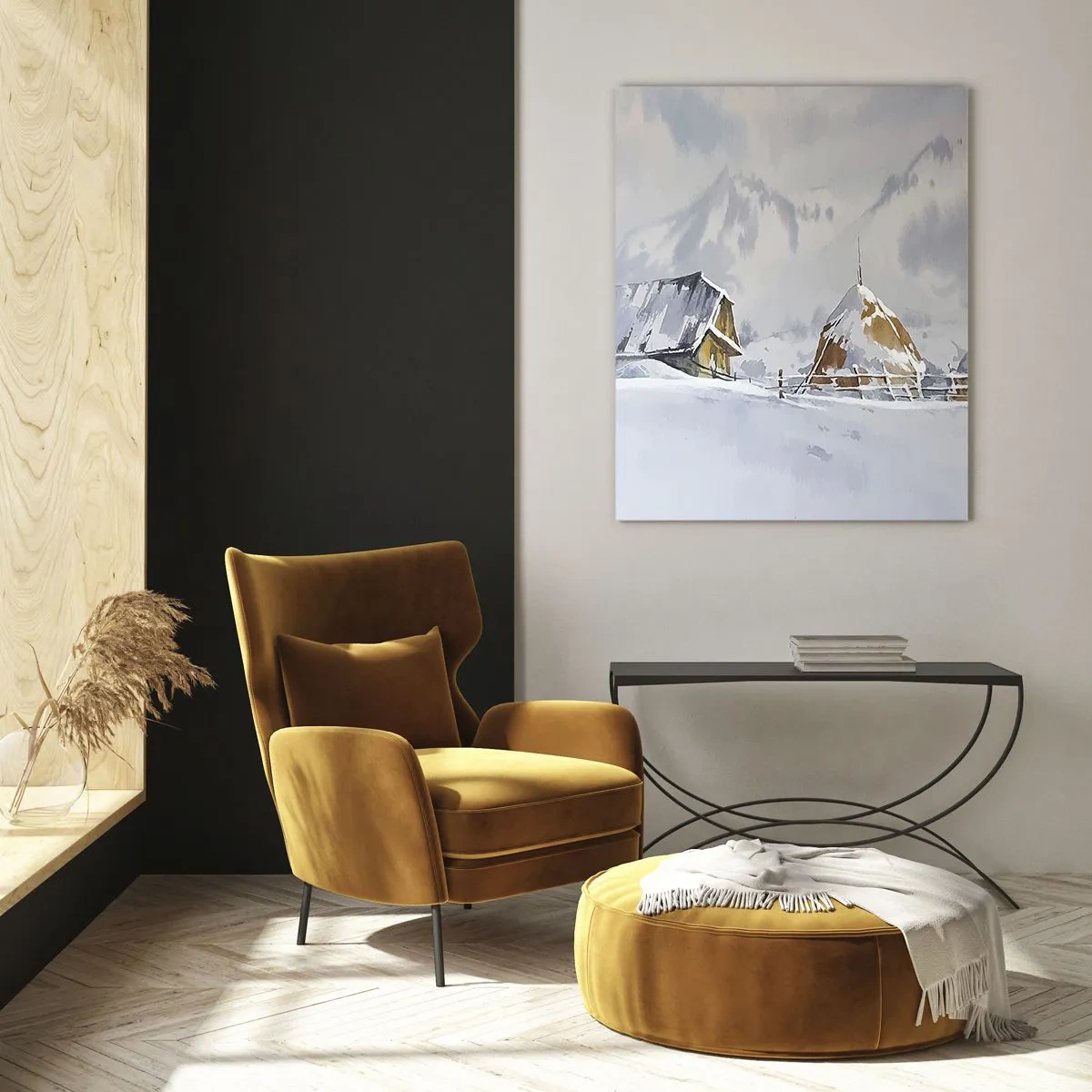 Tablou pe sticlă - Într-o vale înzăpezită - 50x70 cm