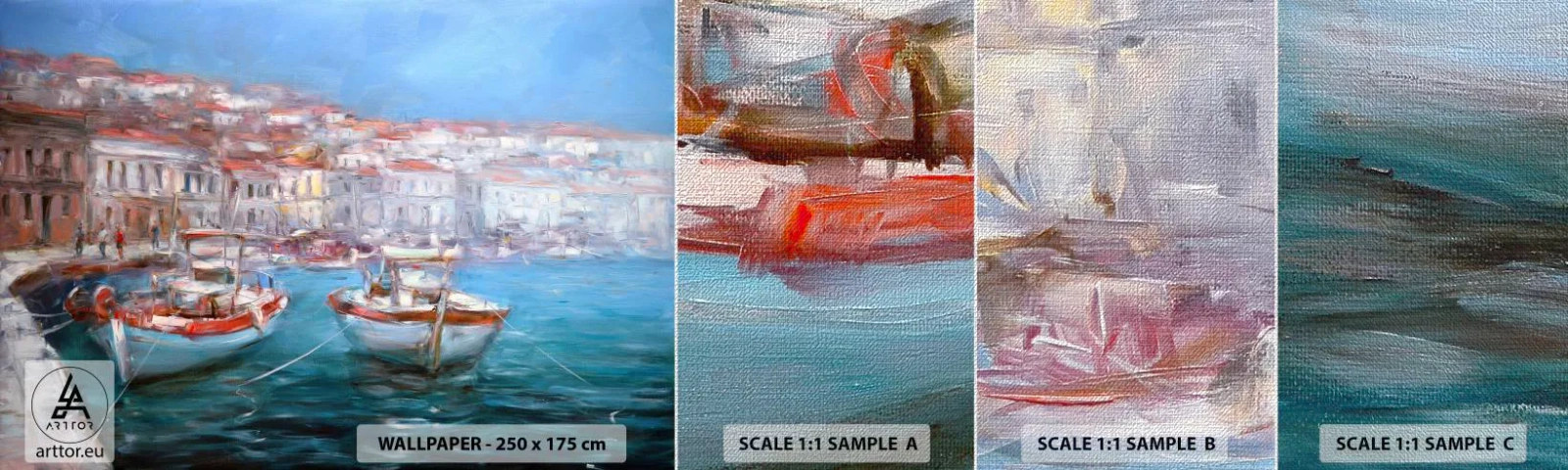 Mostră tapet Premium Canvas - Golful italian - Oras port, Arhitectură, Grecia - 100x30 cm