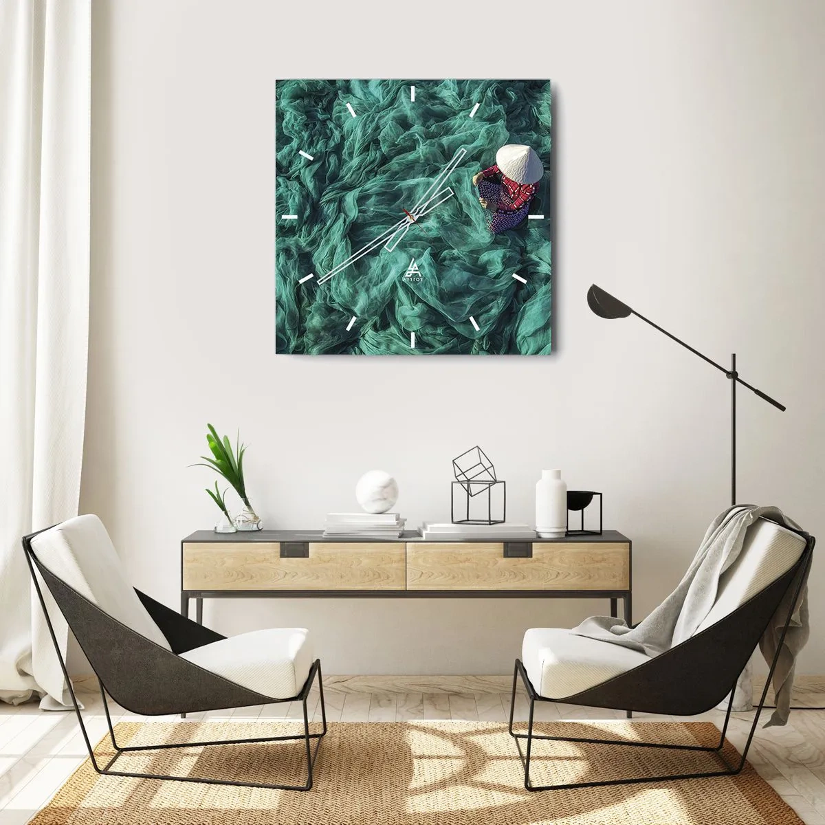 Ceas de perete - Ceas pe sticlă - Într-o mare de rețea - 40x40 cm