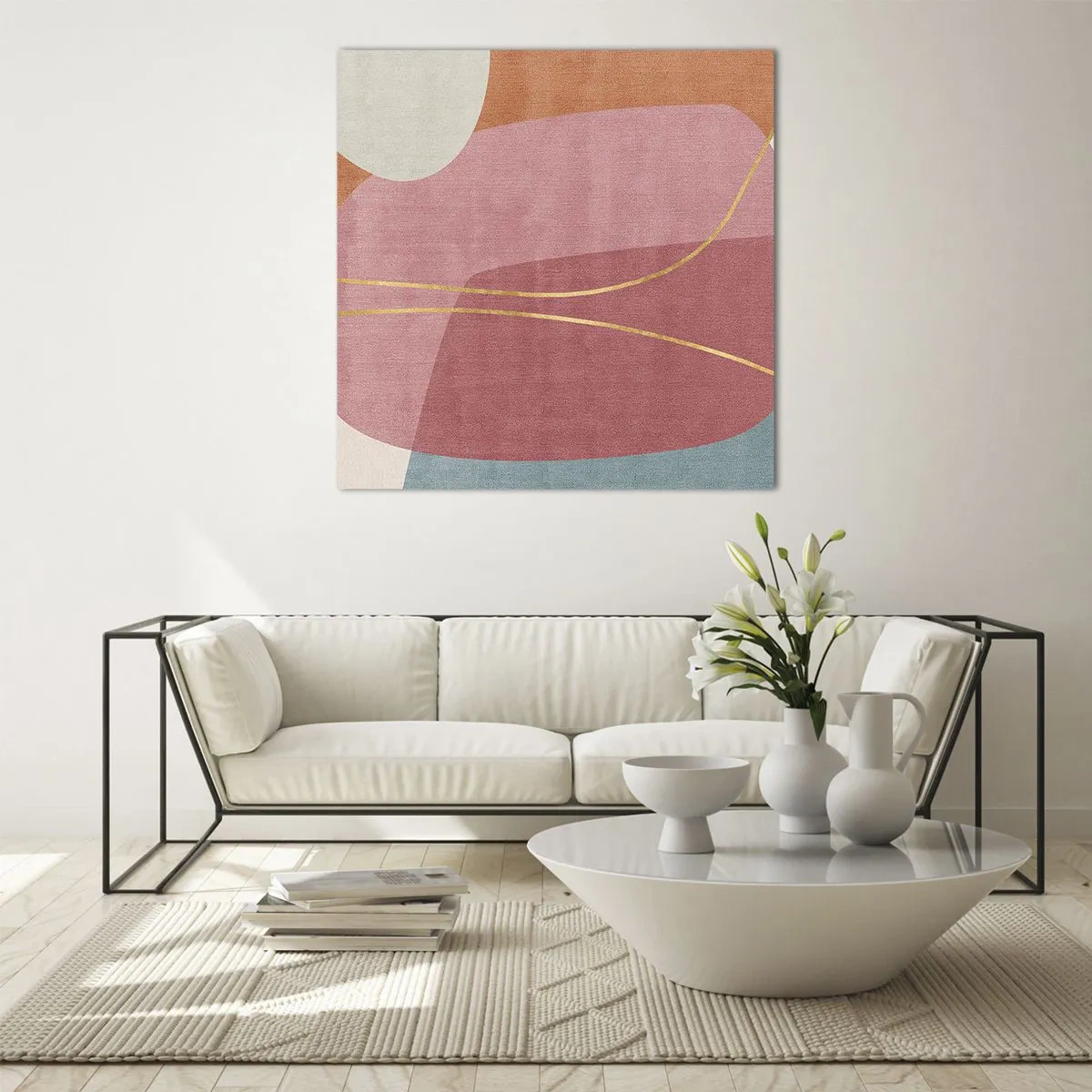 Tablou pe sticlă - Compoziție pastel cu fir de aur - 50x50 cm