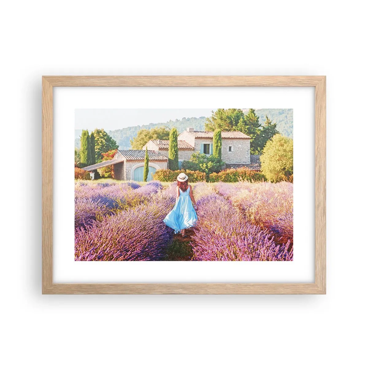 Poster în ramă de stejar deschis - Fata de lavandă - 40x30 cm