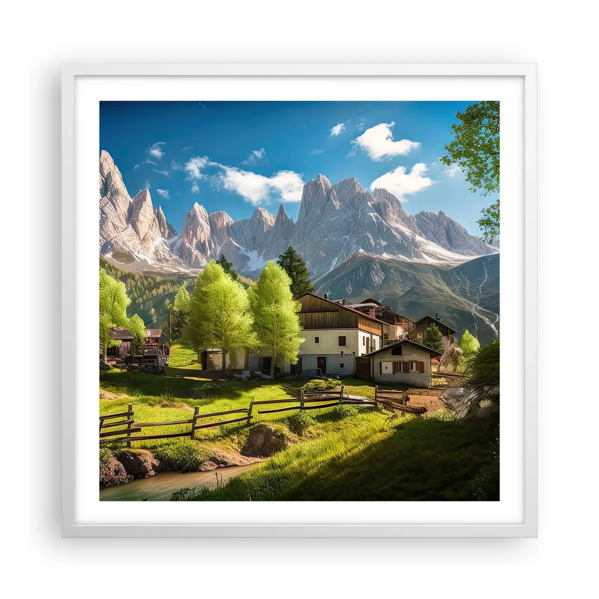 Poster în ramă albă - Idilă alpină - 60x60 cm