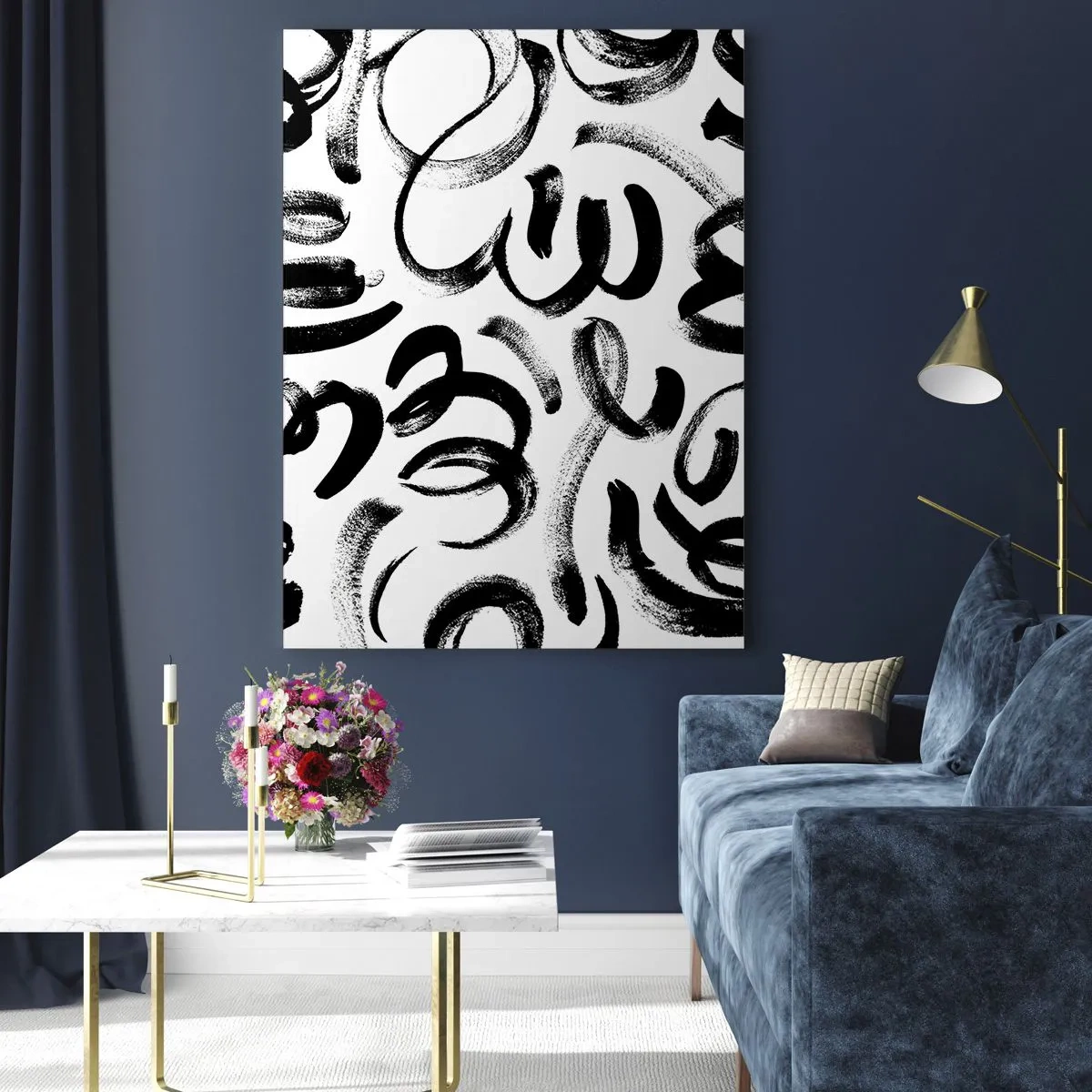 Tablou pe sticlă - Negru pe alb - 80x120 cm