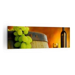 Tablou pe pânză - Natură moartă cu o sticlă de vin și un ciorchine de struguri - 160x50 cm