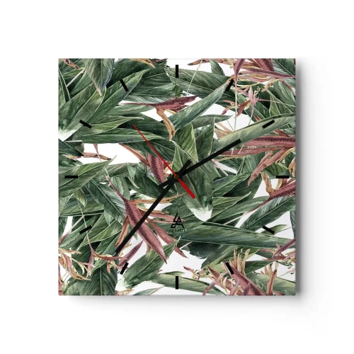 Ceas de perete - Ceas pe sticlă - Tufișuri de smarald și liliac - 30x30 cm