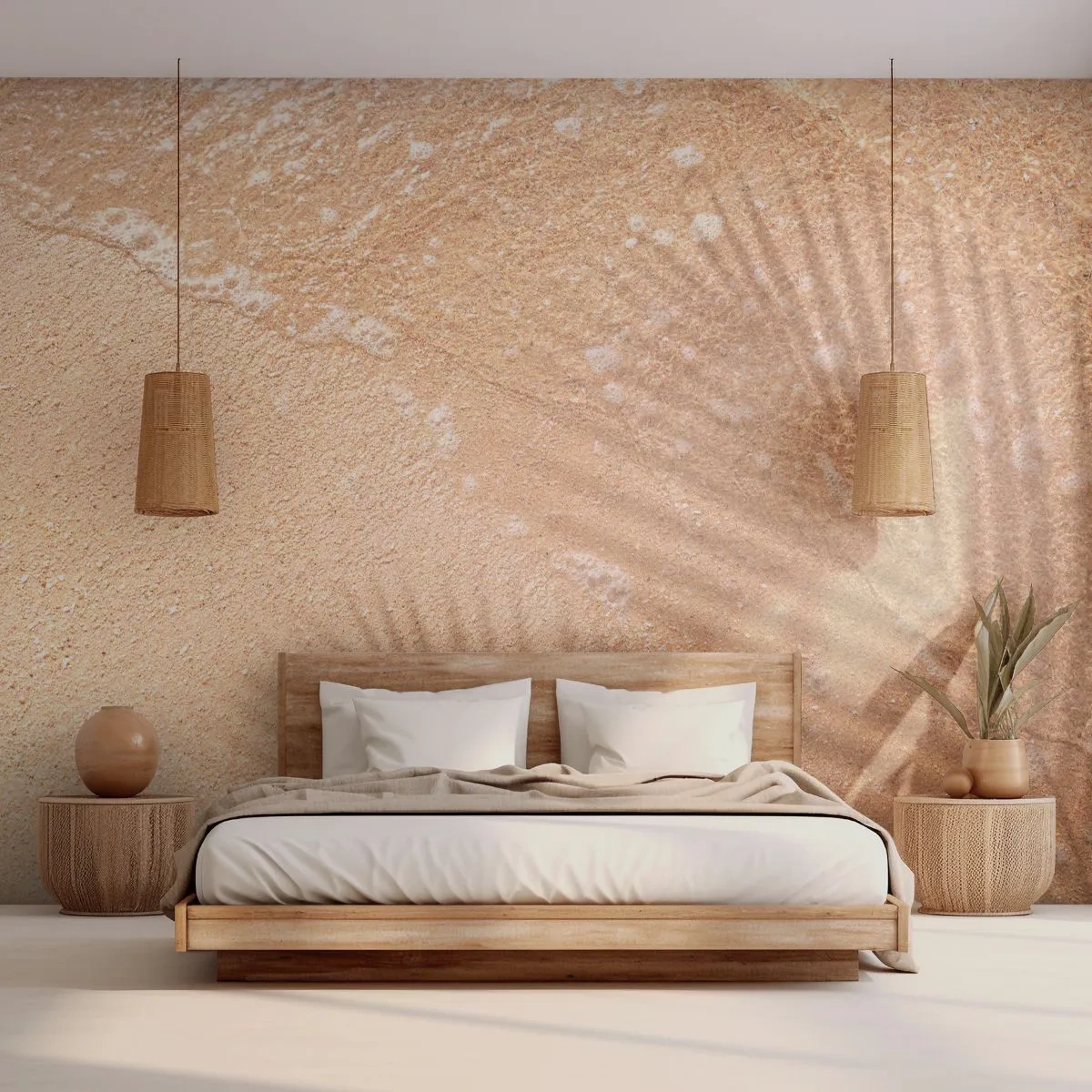 Tapet Premium Sand - Umbra unei veri fierbinți - Abstracția, Nisip Pe Plaja, Frunze - 200x140 cm